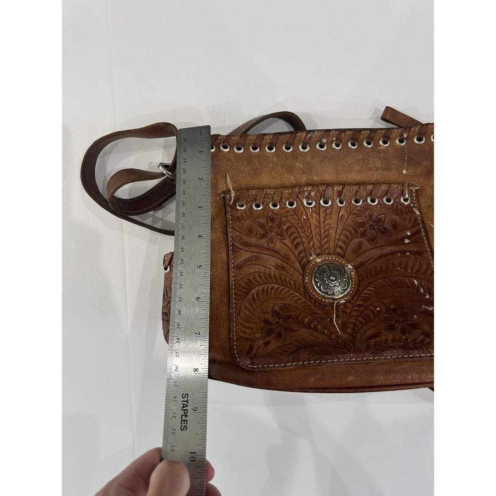 Vintage American‎ West genuine leather shoulder purse bag Hand Tooled - Flaws - Picture 9 of 9